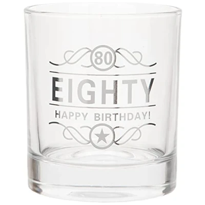 Image of Maturi 80th Birthday Spirit Glass &#039;Eighty Happy Birthday!&#039;, 350ml, Gift Boxed