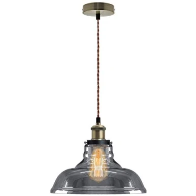 Image of Modern Vintage Shadow Glass Light Shade Smoked Industrial Brass Ceiling Pendant Lamp M0091