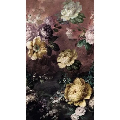 Image of Grandeco Painted Flowers Burgundy Repeatable Wallpaper Mural 159 x 280cm