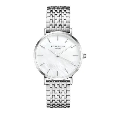 Image of Rosefield Women&#039;s Watch The Upper East Side: Silver 33mm Round Case with White Dial and Strap UEWS U22