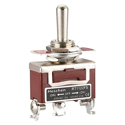 Image of Heschen metal toggle switch SPDT Momentary (ON)/OFF/(ON) 3 position 15A 250VAC CE