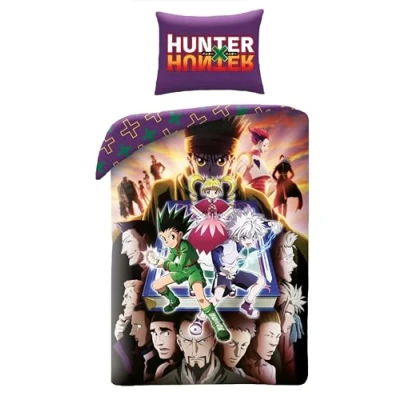 Image of Halantex Hunter x Bed Set Gon Killua Kurapika Reversible Duvet Cover 140 200 cm and Pillowcase 70 90 Multicoloured 100% Cotton, HH 2406BL