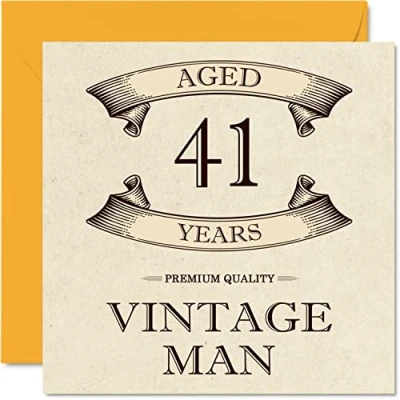 Image of Vintage 41st Birthday Cards for Men Aged 41 Years Fun Card Colleague Dad Husband Boyfriend Uncle Brother Friend, 145mm x Greeting Cards,