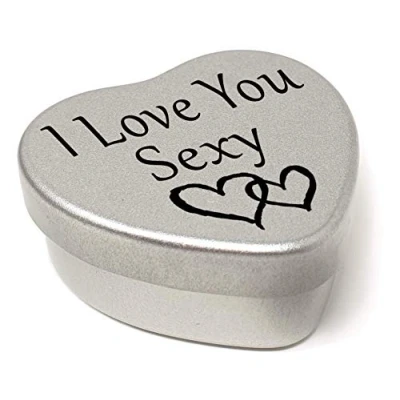 Image of Perfect Way to say I Love You. Beautiful Mini Silver Heart Tin with Sweets, Present Size 45mm x x20mm. (I You Sexy)