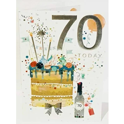 Image of 70th Birthday Card for A Man 70 Today Cake 8.5 x 6 Inches Words and Wishes