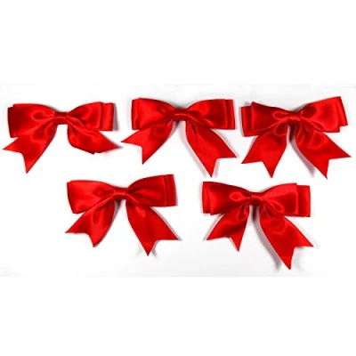 Image of Large Satin Ribbon Double Bows 8cm Wide Pack of 5 (Red)
