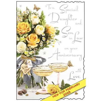 Image of Illustrated Daughter &amp; Son In Law Anniversary Card (JJ9240) With Love From The Velvet Range Embossed A Silver Foil Flitter Finish
