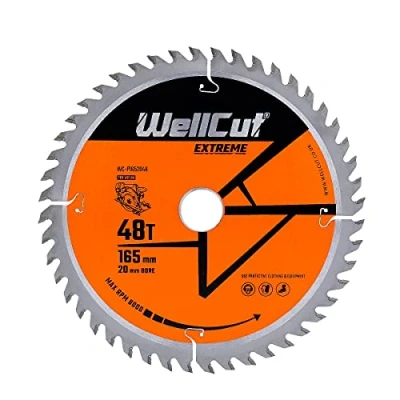 Image of WELLCUT TCT Saw Blade, Plunge Circular Angle Grinder 165mm x 48T 20mm Bore Suitable for DewaltDWS520, GKT55, Cord/Cordless