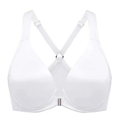 Image of Delimira Women&#039;s Front Fastening Bras Plunge Plus Size Underwired Racer Back Unlined T Shirt Bra White 42C
