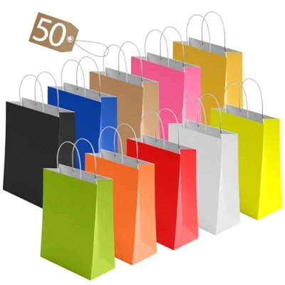 Image of 30 Pcs Small Assorted Paper Party Bags With Handles Colourful Gift for Kids Parties Weddings Birthdays Baby Showers Xmas and Sweets 18x22x8cm Kraft