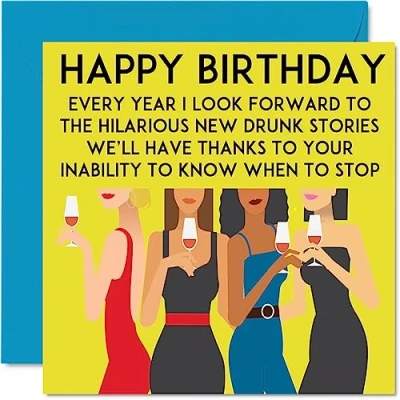 Image of Funny Birthday Cards for Women Time At The Bar Happy Card Work Colleague Best Friend Cousin Auntie Sister Nan Mum, 145mm x Joke Banter Bday Greeting Her