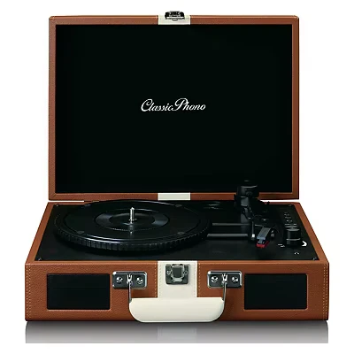 Image of Lenco TT 120BNWH Suitcase Turntable With BT Brown/White