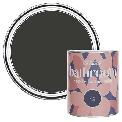 Image of Rust Oleum Black Moisture Resistant Bathroom Wood and Cabinet Paint in Gloss Finish Dark Magic 750ml