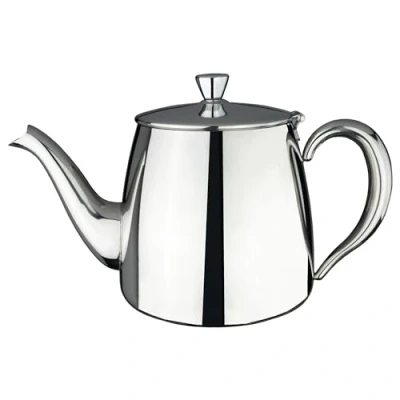 Image of Café Olé PT 048 Premium Tea Pot, 18/10 Stainless Steel, Mirror Polished, 48oz, Stay Cool Hollow Handles, Perfect Pour Spout, Silver