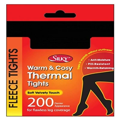 Image of Ladies Women Silky Black 200 Denier Winter Warm Thermal Fleece Tights (Extra Large)