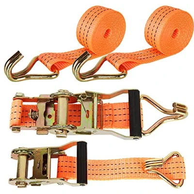 Image of SENENQU 2 Sets Ratchet Tie Down Straps, 4cm x 3m Heavy Duty Adjustable Lashing Straps Car Tensioning with Metal J Hook for Trailer Truck Load Capacity 2000KG
