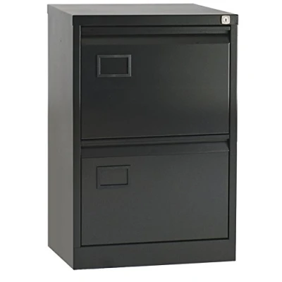 Image of Office Hippo Bisley Filing Cabinet, Heavy Duty Contract Steel Cabinet With Anti Tilt Mechanism. 2 Lockable Drawers For A4 &amp; Foolscap Hanging Files. Ready Assembled 62.2D x 47W 71H cm (Black)