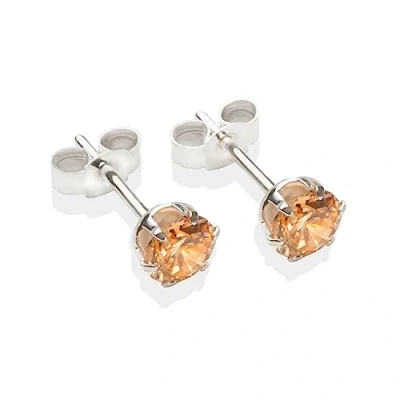 Image of Sterling silver 5mm Champagne CZ crystal stud earrings. Gift box