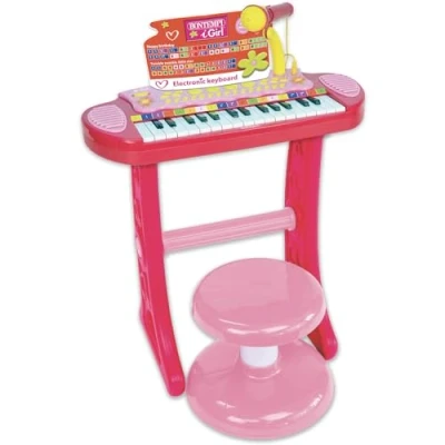 Image of Bontempi 13 3671 Electronic Organ with Legs, Microphone and Stool I Girl, Multi Color