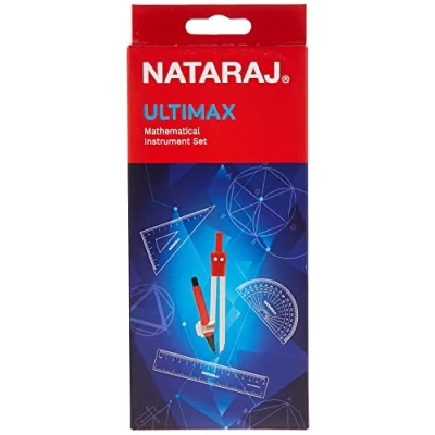 Image of NATARAJ Ultimate Maths Geometry Set, 11 Pcs Instrument Tin Case, Compass, Protractor 180 deg, Divider, Ruler 15cm, Set Squares 45 60 Mechanical Pencil, Sharpener, Eraser, 0.7mm Leads