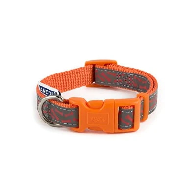 Image of Ancol Patterned Collection Reflective Bone Collar size 1 2 to fit neck circumference 20 30 cm, Orange