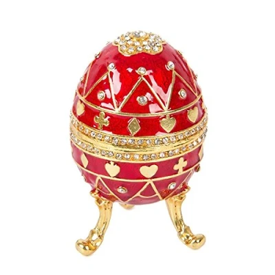 Image of QIFU Hand Painted Small Red Easter Egg Style Enamel Trinket Box Hinged