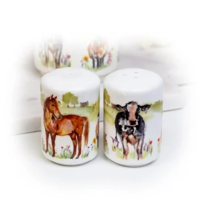 Image of Set of 2 Farmyard Salt and Pepper Ceramic Farm Animals Country Condiment Shakers
