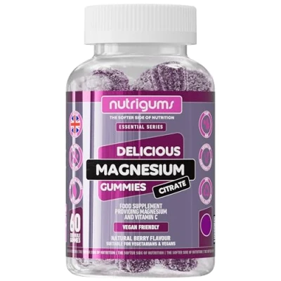 Image of Magnesium Citrate 1250mg &amp; Vitamin C Gummy Mixed Berry Flavour 60 Vegan Gummies Provides 150mg of Elemental 80mg High Strength Energy Bone Support by NUTRIGUMS®