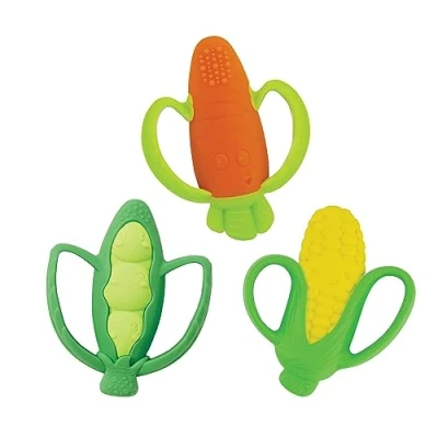 Image of Infantino Farmers Market Teether Gift Set of 3 BPA Free Veggie Textured Silicone Teethers for Soothing Sore Gums, Multicolor