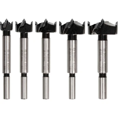Image of Bosch 5X Expert Laminated Wood Hinge Cutting Drill Bit Set (for Plastic Coated Boards, Solid Furniture Board, Ø 15,0, 20,0, 25,0, 30,0, 35,0 mm, Professional Accessory Standing Drill)