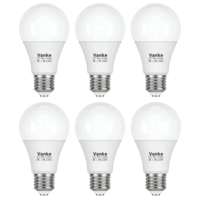 Image of Vanke E27 Screw Bulb, Warm White 2700K, 60 Watts Equivalent, 9W ES LED Bulbs, Large in Light 806 Lumen, Non Dimmable, Pack of 6