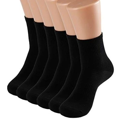 Image of Men and Women Crew Socks 3 Pairs Combed Cotton Athletic Sports Casual Classic Black UK Shoe Size(Girl:4 7,Boy:6 9）