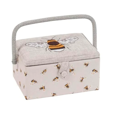 Image of Hobby Gift Sewing Box, Wood/Fabric, Embroidered Bee, Medium