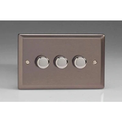 Image of Varilight Classic V Pro Pewter 3 Gang LED Trailing Edge Dimmer Switch 1 or 2 Way