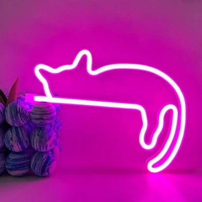 Image of UExnkj Y Cat LED Sign, Pink Neon Animal Sign for Wall Decor, USB or Battery Powered Boys and Girls Bedroom Bedside Table Living Room Decoration