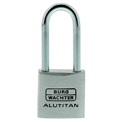 Image of Burg Wächter padlock, padlock with key, 3.7 mm shackle thickness, solid aluminum lock, rust proof interior, hardened, titanium 770 HB 20 26 SB