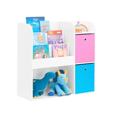 Image of SoBuy Children Kids Bookcase Book Shelf Toy Storage Display Rack with 2 Fabric Drawers in Pink and Blue W89 x D35 H87cm KMB37 F