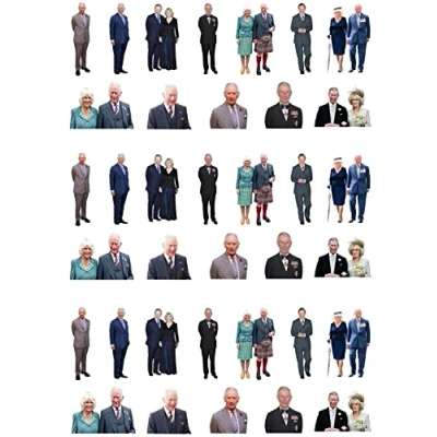 Image of 36 Stand Up King Charles &amp; Camilla Edible Wafer Paper Cake Toppers Decorations
