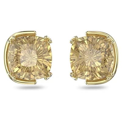 Image of Swarovski Harmonia Stud Earrings, Oversized Yellow Cushion Cut Gold Tone Plated Setting, from the Collection