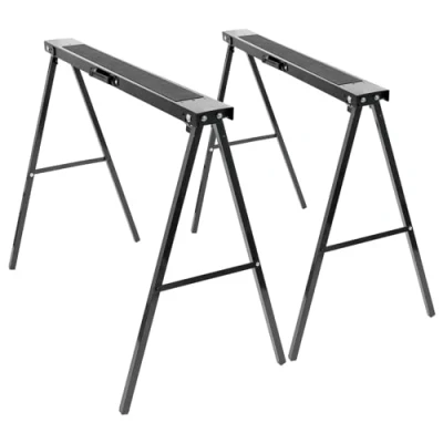 Image of 2X Black/Black Folding Iron Saw Horses Wood Cutting Work Bench Table Trestles Sawhorse Workbench Stand with Metal Legs by Harbour Housewares