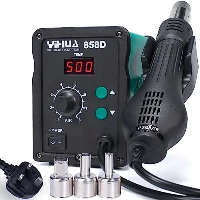 Image of YIHUA 858D Hot Air Rework Station 700W for SMD Soldering and desoldering with Adjustable Temperature, Volume, PID Temperature Control, Auto Start/Stop Function, 3 Nozzles