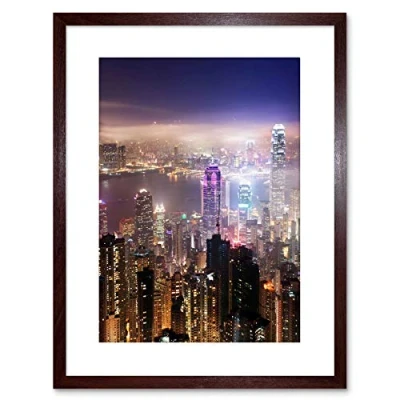 Image of Wee Blue Coo Photo Hong Kong Night Cityscape Lights Framed Wall Art Print