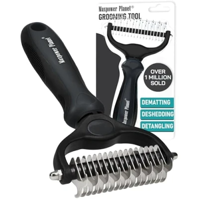 Image of Maxpower Planet Dog Brush Double Sided Deshedding Dematting Tool Undercoat Rake Dog, Cat Brush, Brushes Shedding Hair Grooming Long Haired Cats Pet Comb, Black