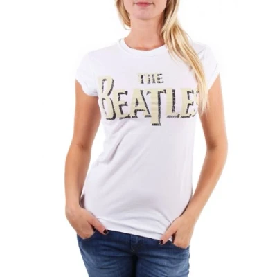 Image of Amplified The Beatles Logo Women&#039;s T Shirt White