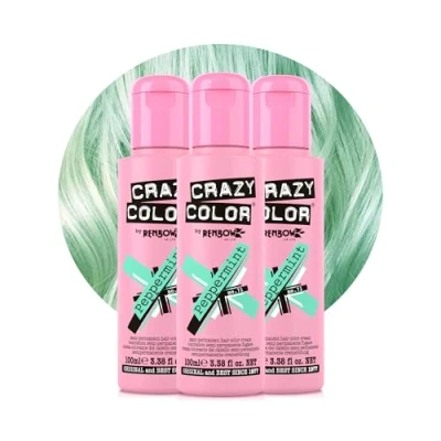 Image of Crazy Color Pastel Peppermint Semi Permanent Trio Hair Dye. Highly Pigmented Minty Green Conditioning &amp; Oil Nourishing Vegan Formula No Bleach or Ammonia 300ml