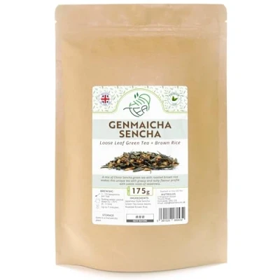 Image of Genmaicha Sencha Green Premium Loose Leaf Tea With Roasted Brown Rice (175g)
