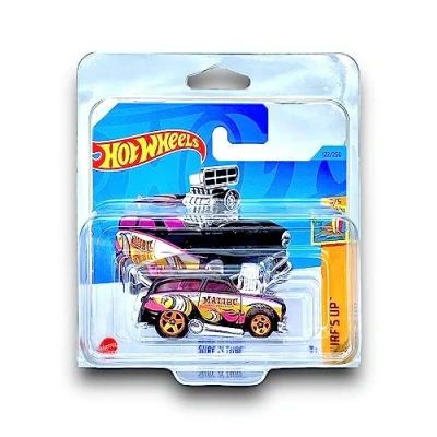 Image of Hot Wheels Surf &#039;N Turf (Black, White &amp; Pink) 5/5 Surf&#039;s Up 2023 122/250 (Short Card) COMES IN A KLAS CAR KEEPER PROTECTIVE COLLECTORS CASE HKK82
