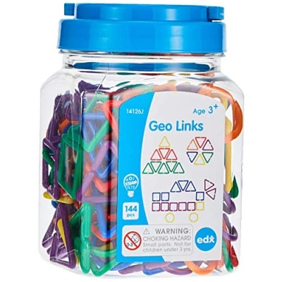 Image of edxeducation Geo Links Mini Jar Set of 144 Linking Shapes 6 Colours Practice Shape Recognition, Counting, Sorting and More