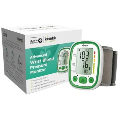 Image of Kinetik Wellbeing Advanced Wrist Blood Pressure Monitor Wearable Heart Rate Machine Digital Health Monitors with High BP Detection &amp; Universal Cuff In Association St John Ambulance