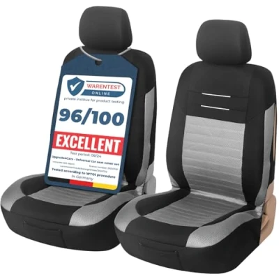 Image of Upgrade4cars Car Seat Covers Front Pair Black Grey Universal Cover Set for Driver and Passenger Seats + Headrest Cute Interior Accessories Women
